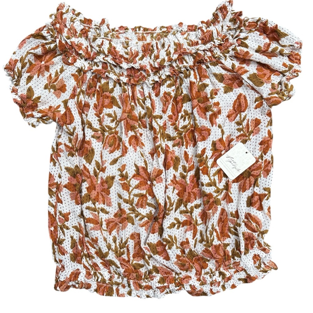 Free People Brown Smocked Ruffled Blouse -Size Small
